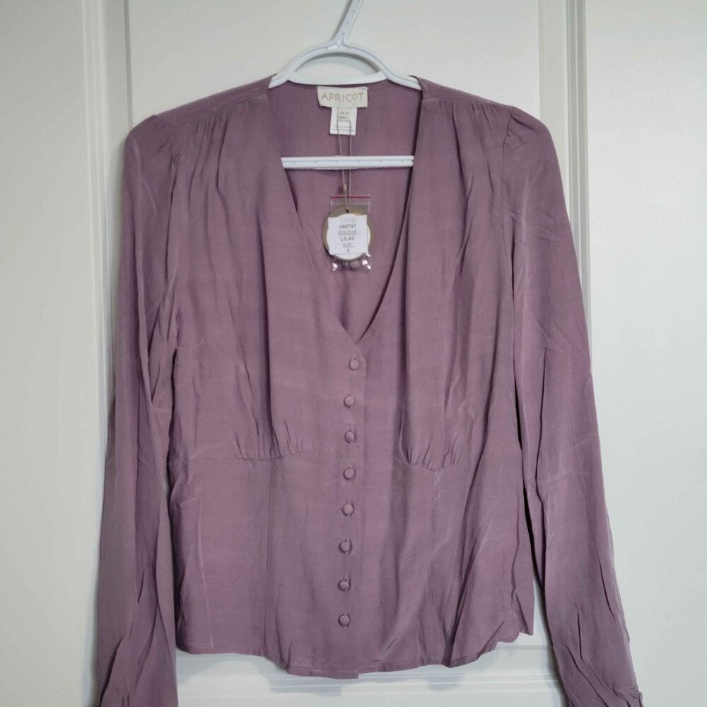 NWT APRICOT flowy button up blouse low vneck, womens